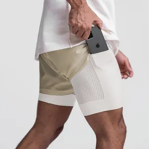 Pantalones cortos deportivos de compresión 2 en 1 para hombre, bóxer de LICRA con estampado personalizado para Fitness, entrenamiento, gimnasio, carga, venta al por mayor