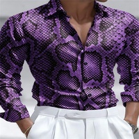 [En Stock al por Mayor] Camisa de Manga Larga con Estampado de Serpiente Dorada para Hombre, Impresión 3D, Poliéster, Cuello Casual, Primavera, Secado Rápido, Transpirable
