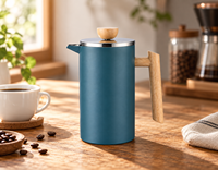 Cafetière à piston en acier inoxydable à double paroi 800 ml 1000 ml avec poignée en bois