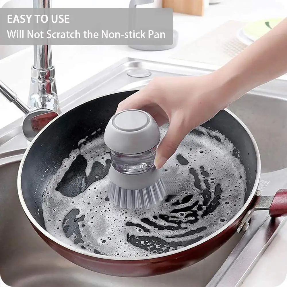 Multifunzionale da cucina spazzola per uso domestico in silicone strumento di pulizia piatto spazzola con Dispenser sapone di palma per pentole lavandino
