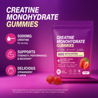 Gummies de Créatine Monohydrate pour Adultes, Suppléments Sportifs Halal 5000mg, Saveur Fraise, 60 Unités, Gestion du Poids