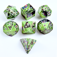 Lot de 7 dés polyédriques en acrylique imprimé de 28g, motif papillon vert, bords tranchants, pour jeux de rôle de table (DND), vente en gros