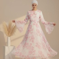 Abaya en mousseline imprimée à manches évasées pour femme musulmane, robe longue maxi modeste, fluide et décontractée pour l'été et l'Aïd, vente en gros