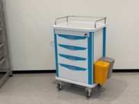 Chariot à médicaments d'hôpital en plastique ABS, chariot de distribution de médicaments avec 4 tiroirs verrouillables et verrouillage central pour clinique