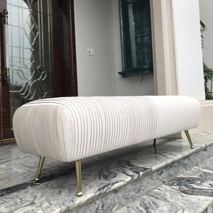 Modern Luxury Pleated Ottoman <b>Bench</b> with Gold Metal <b>Legs</b> for Hotel Apartment Villa Bedroom Living Room - Product Image 1