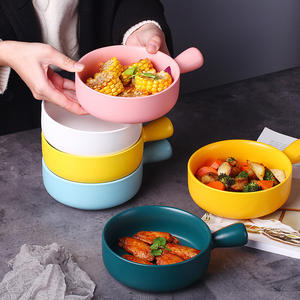 Nouveau bol en céramique bol de nouilles de petit déjeuner accepter sur glaçure bol de logo de couleur personnalisée avec poignée - Product Image 1