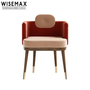 WISEMAX FURNITURE Modern restaurant dining chair furniture solid wood gold stainless steel leg velvet dining chair