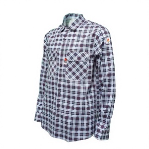 Camisa de Trabajo de Manga Larga a Cuadros, Ignífuga, de Algodón para Hombre, con Bolsillos en el Pecho y Cierre de Botones - Product Image 3