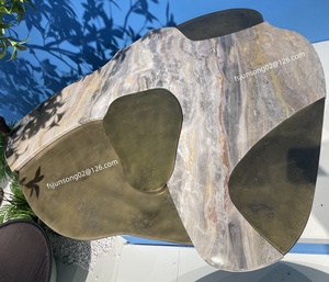 Js DT-029 <span class=keywords><strong>2025</strong></span> mới nhất phòng khách trung bảng thiết kế tự nhiên đá cẩm thạch kết hợp kim loại cổ hình dạng bất thường Bàn cà phê Phật Sơn - Product Image 4