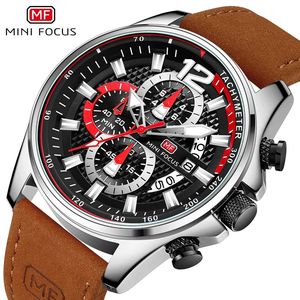 นาฬิกาข้อมือผู้ชายแฟชั่น MINI FOCUS MF0350G MF 0350 สายหนังหรูหรา ระบบโครโนกราฟ กันน้ำ นาฬิกาควอตซ์ สำหรับ Relogio Masculino - Product Image 3