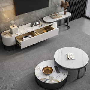 Production directe d'usine de meubles de salon modernes et luxueux avec un support <span class=keywords><strong>TV</strong></span> en bois et un toit en marbre rétractable - Product Image 4
