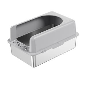 Caja de arena para gatos MSP001 de acero inoxidable, 20L, semicerrada, rectangular, fácil de limpiar, para gatos, color plateado - Product Image 1
