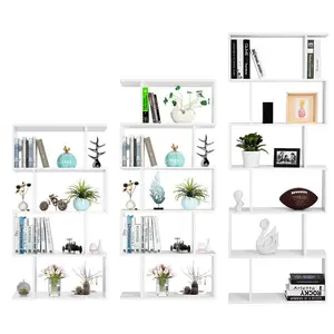 Modern white tall bookshelf floor standing bookcase for Living Room