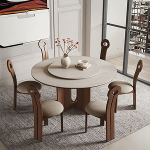 Bàn ăn tròn màu óc chó tối, bàn ăn gỗ nguyên khối, gỗ tần bì, nội thất nhà hàng gia đình, hiện đại đơn giản, màu óc chó, thiết kế - Product Image 4