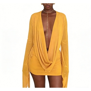 <span class=keywords><strong>Robe</strong></span> courte transparente drapée à manches longues pour femme, <span class=keywords><strong>dos</strong></span> ouvert avec détail de nœud, idéale pour les soirées en club et les festivals - Sehe Fashion - Product Image 3