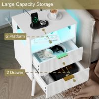 Table de chevet moderne SENYU avec 2 tiroirs, éclairage LED, design mi-siècle, table de chevet blanche pour chambre à coucher