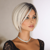 Wig Rambut Pendek Sintetis Warna Putih Emas Musim Panas 2025, Model Bob Lurus Berlayer, Tampilan Alami, Lace Transparan, Grosir SM492
