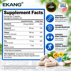 Cápsulas de Apoyo a la Densidad Ósea Hechas en EE. UU., Suplemento Dietético, 60 Cápsulas, Fórmula para la Salud - Product Image 2