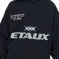 Sweat à capuche noir imprimé Etaux pour homme, coupe oversize, streetwear, en molleton de coton, pull décontracté, tendance unisexe, chaud pour l'hiver, en promotion