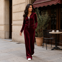 Ensemble deux pièces décontracté pour femme Joydressing : haut à capuche zippé bordeaux et pantalon large