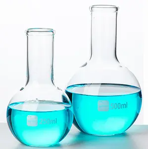Matraz de ebullición de fondo redondo plano de una sola boca con especificaciones completas botella de destilación de vidrio de alto borosilicato de laboratorio