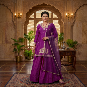 Ensemble Lehenga Choli long en soie crêpe brodée violette pour femme, tenue traditionnelle infroissable pour mariage, fête, Diwali - Product Image 1