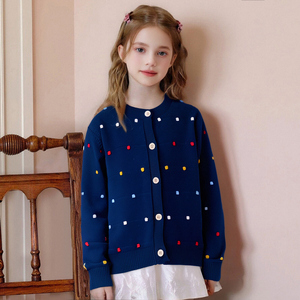 Cardigan lavorato a <span class=keywords><strong>maglia</strong></span> da ragazza con pois colorati-maglione Casual abbottonato per bambini - Product Image 5
