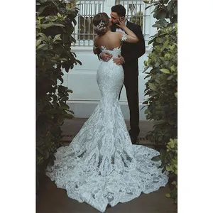 Sleeveless Heavy lace applique mermaid wedding dress Trumpet bridal gown