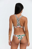 Fabricant de bikinis sur mesure, imprimé floral écologique, col rond fait main, coupe haute, maillot de bain 2 pièces