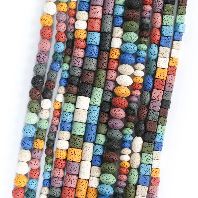 Wholesale color natural Lava round cylindrical loose beads Volcanic stone beads for bracelet jewelry production