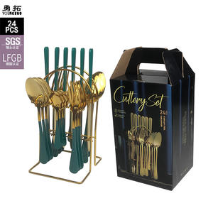 Juego de vajilla de acero inoxidable de 24 piezas, rectangular, apto para lavavajillas, para comidas familiares. - Product Image 4