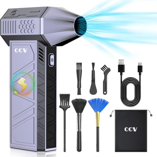 CCV Cordless Electric Air Duster 150000RPM Compressed Cleaning for Keyboard PC 3 Gears Adjustable Rechargeable Industrial