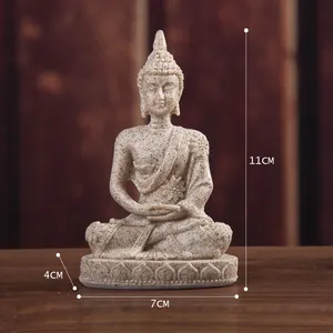 Labeauty Patung Buddha Mini Patung Buddha Thailand Resin Hijau Buatan Tangan Buddhisme Hindu Fengshui Figurine Meditasi Rumah Zen