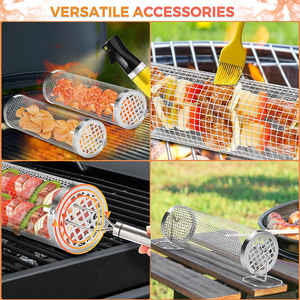 Factory Sales Outdoor Kitchen <b>Tool</b>-304 Stainless Steel BBQ Cylindrical Grill Barbecue Net Basket Cage for Picnic - Product Image 4