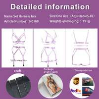 Ensemble de lingerie sexy pour femme, multicolore, avec soutien-gorge cage élastique, bas et harnais, avec nœud, pour la Saint-Valentin, N0160