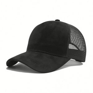 5-Panel Unisex Adjustable Suede Mesh Back Baseball Cap for <b>Men</b> Women Summer Breathable Ball Trucker <b>Sun</b> Caps Sports <b>Hat</b> - Product Image 2