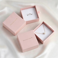 Caja de Regalo de Papel Negro para Joyería, Pendientes, Collares y Colgantes, con Logotipo Personalizado, Caja de Joyería de Lujo con Cajón, Empaque para Joyería