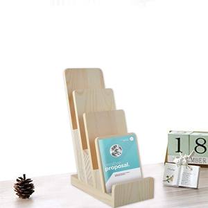 Présentoir de brochures en bois à 4 niveaux Porte-prospectus de 4 pouces Porte-documents Porte-cartes postales Présentoir - Product Image 1