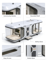 Capsule d'hôtel de luxe préfabriquée, maison mobile modulaire, cabine avec fenêtre panoramique, isolée, ignifuge, étanche, épaisseur 75 mm