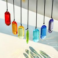 HDCRYSTALGIFTS 7pcs 3 'Intérieur Fenêtre Suspendue Ornement Cristal Suncatcher Prismes Arc-En-Verre Prisme Soleil Gravé Poli