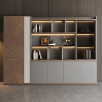Bureau de direction en bois, mobilier de bureau modulaire, bureau de direction au design moderne, plateau de table en bois de noyer gris, ensemble bureau et chaise de bureau