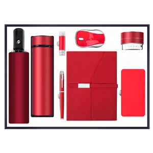 Customized engraving style power bank+notebook+vacuum cup+ pen+ USB flash drive+mouse+umbrella+ Bluetooth speaker gift set ideas