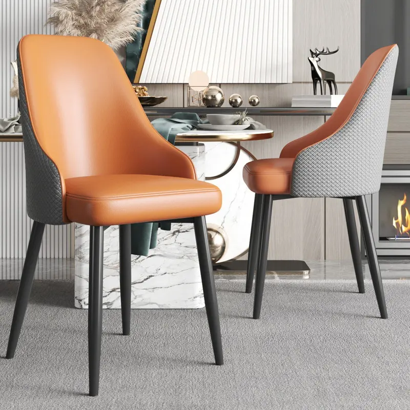 Vente en gros de chaises de salle à manger rembourrées en cuir modernes en PU en métal véritable noir pour restaurant, meubles de luxe pour hôtel