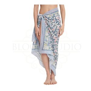 Pareo de algodón con estampado a mano verde Macau y azul Federal para mujer, ligero, para cubrir el bikini, ropa de resort - Product Image 4