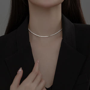 Collar de Perlas Francesas de Plata S925 para Mujer, Diseño Elegante y Simple con Cuentas de Plata Rota para Joyería de Verano - Product Image 1