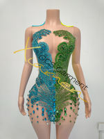 Ocstrade Offre spéciale Vêtements pour femme Robes d'anniversaire en cristal Robes femme sexy bleu vert avec strass Robes mini club de fête pour femme