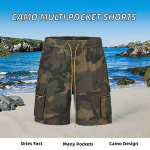 Men's Solid Formal Breathable Eco-Friendly Anti-Wrinkle Worsted Multi Pocket Pleated Organ Pockets Cargo Shorts - Product Image 2