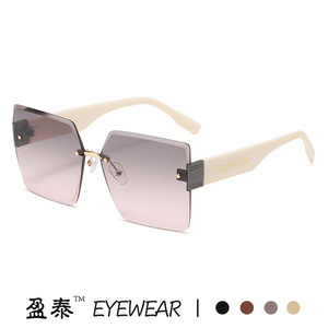 Eyewear Frameless <b>Square</b> <b>Sunglasses</b> Orange Color UV400 Women's Fashion Sunshades - Product Image 4