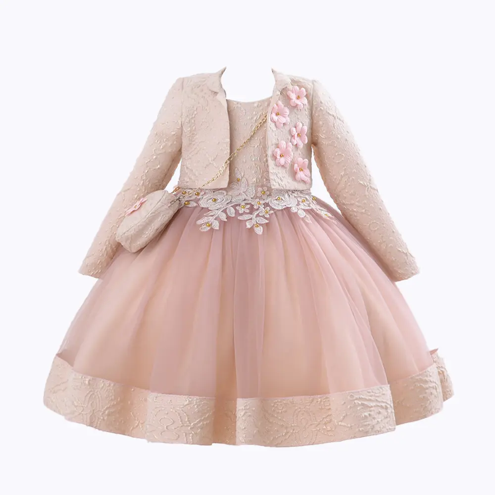 جديد 2024 ملابس الأطفال الرضع لجميع فصول السنة قماش التل القطني اللذيذ فستان الأميرة للحفلات للفتيات