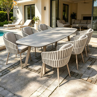 Conjunto de Mesa y Sillas de Patio para Exteriores de Estilo Moderno, 6 Plazas, Mesa de Comedor de Aluminio y Cuerda para Exteriores